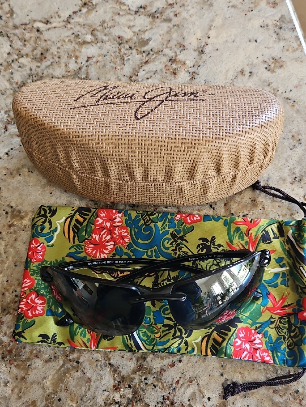 Maui Jim Glossy Black Sport Wrap Sunglasses with Dark Lenses